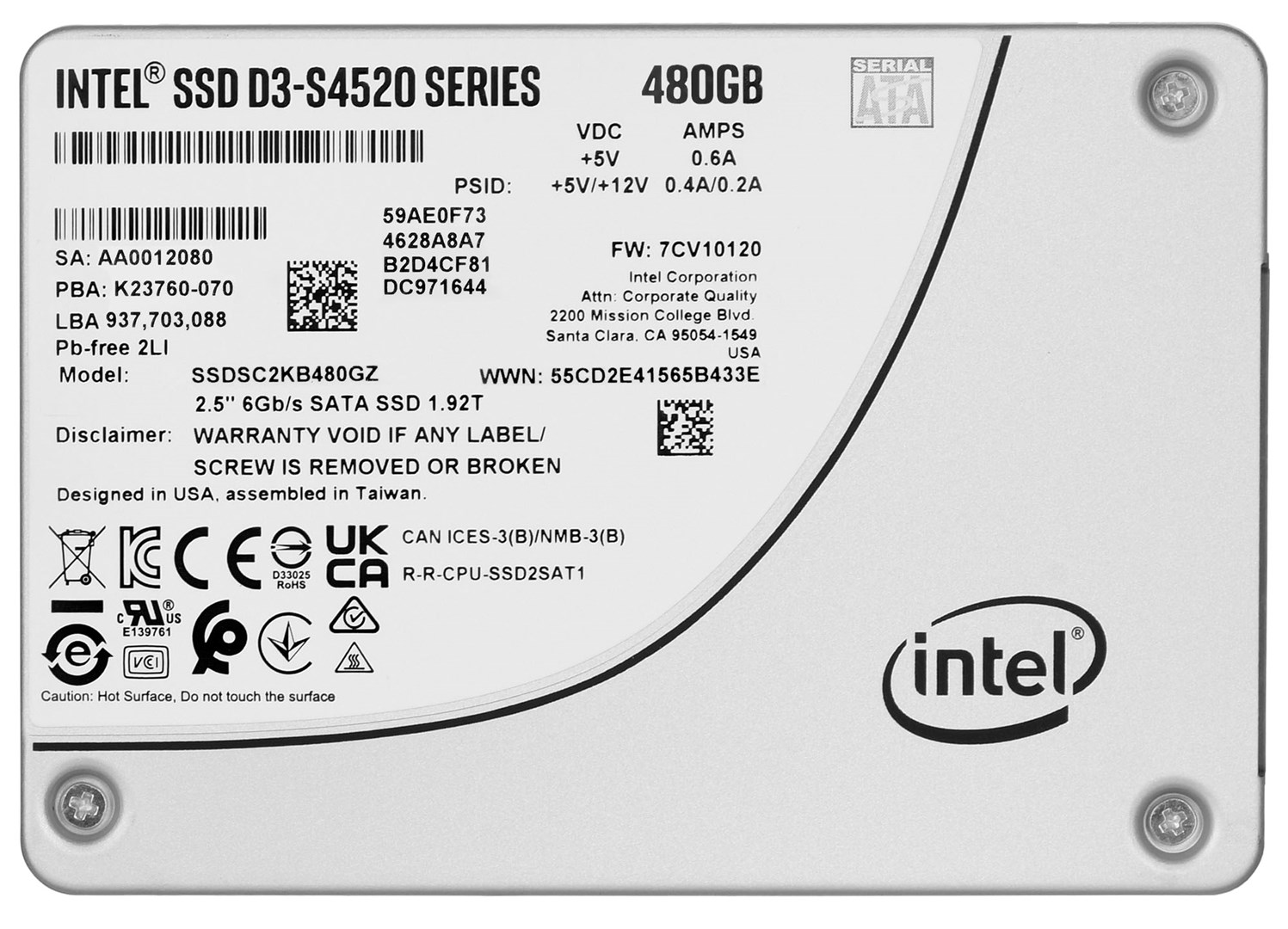 D3 SSDSC2KB480GZ01 internal solid state drive 480 GB 2.5" Serial ATA III TLC 3D NAND