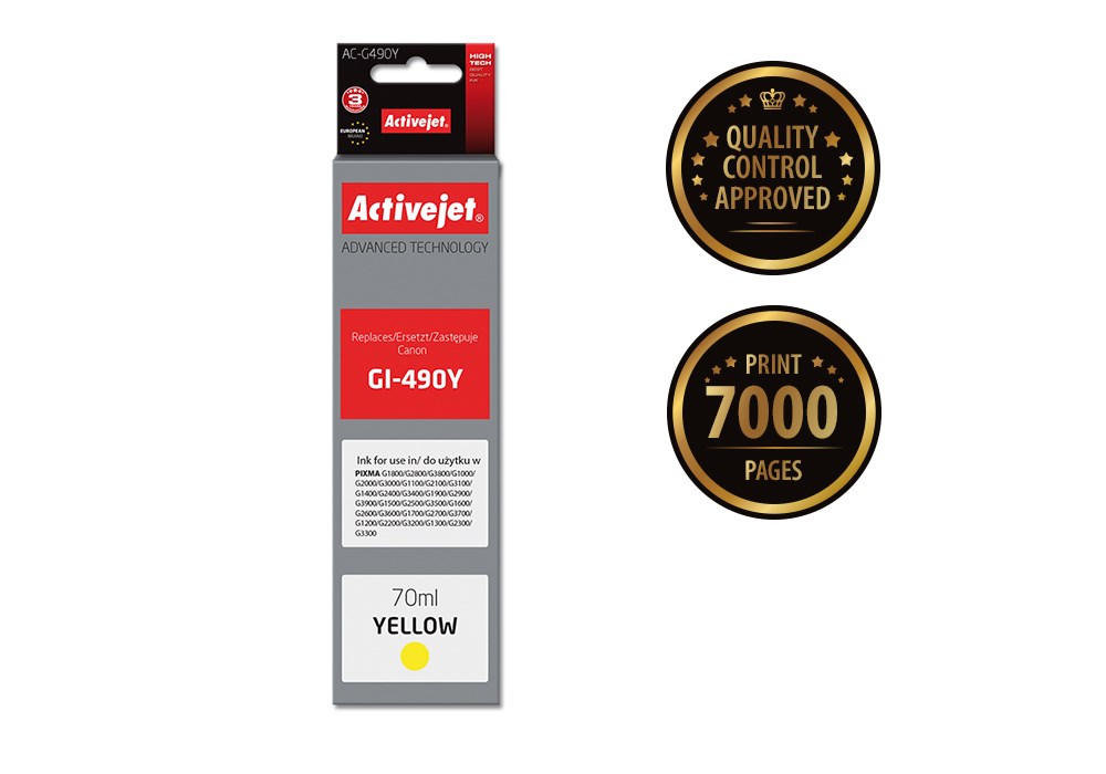 Activejet AC-G490Y ink for Canon printer; Canon GI-490Y replacement; Supreme; 70 ml; yellow