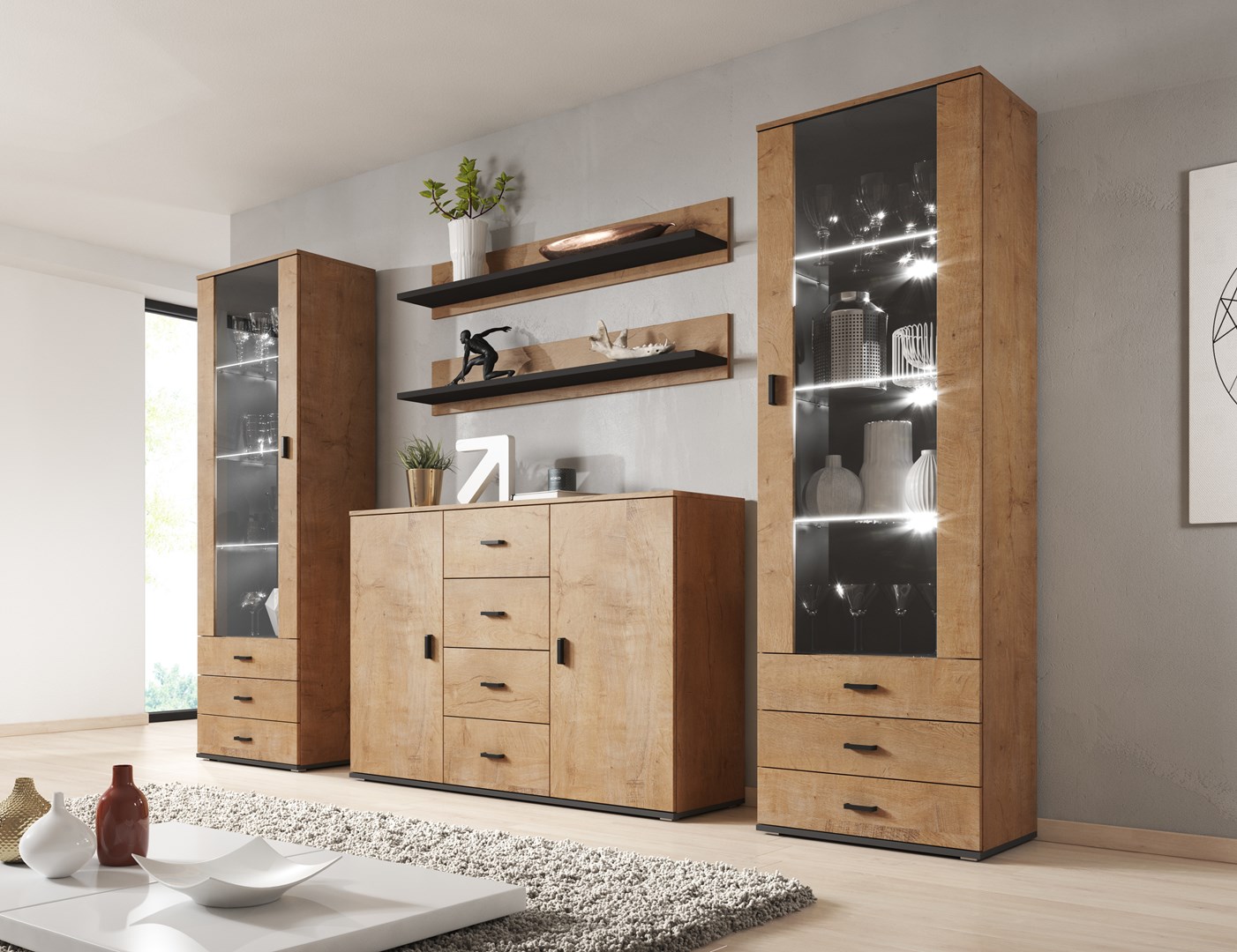 Cama Living Room Sideboard UNI Lefkas Oak/Black