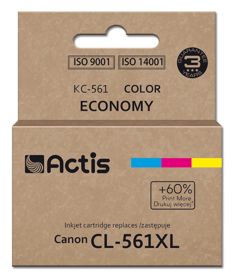 Actis KC-561 Canon printer ink, replacement Canon CL-561XL; Supreme; 18ml; blue, purple, yellow. Prints 60% more than the OEM.