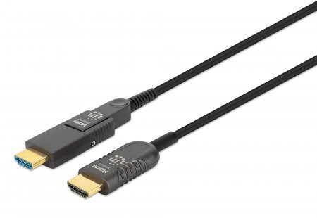 Manhattan HDMI to Micro HDMI Plenum-Rated Cable, 4K@60Hz (Premium High Speed), 50m, Active, Detachable HDMI Male (Type A), Male to Male, Black, Gold Plated Contacts, Lifetime Warranty