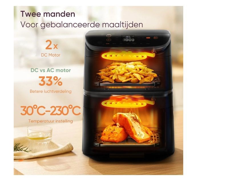 Cosori CAF-DC121-ADER Double 10.8 L Stand-alone Hot air fryer Black
