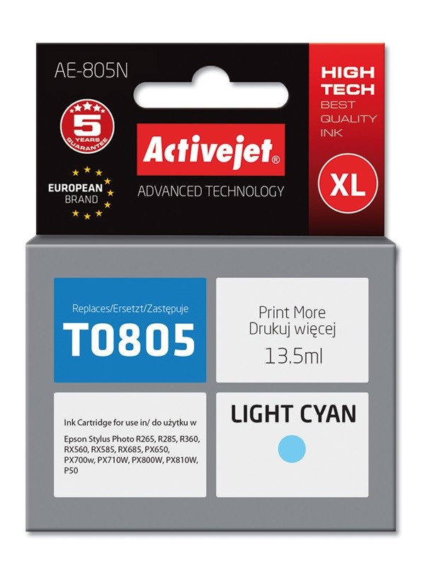Activejet AE-805N ink (replacement for Epson T0805; Supreme; 13.5 ml; light cyan)