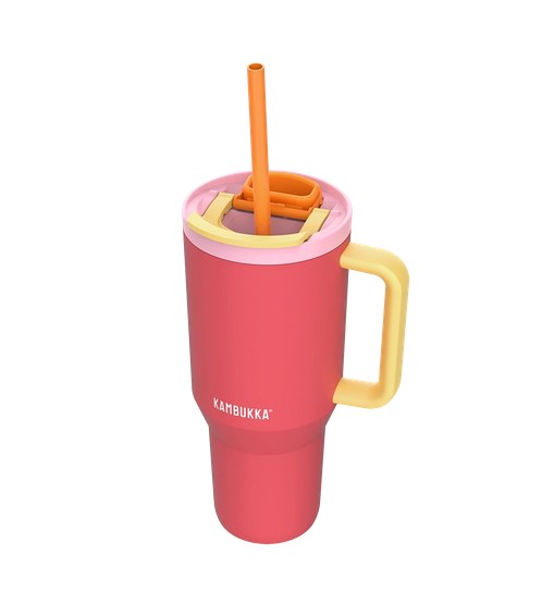 Thermal Mug With Telescopic Straw Kambukka Rio Tumbler 950ml Pink Papaya