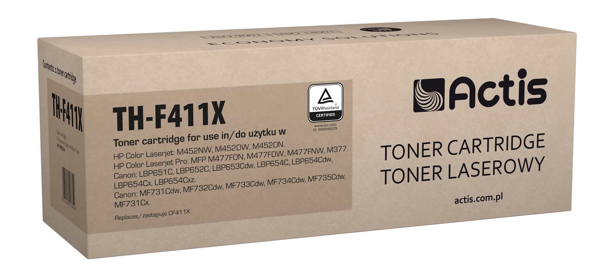 Actis TH-F411X Toner for HP/Canon printers, Replacement for HP 410X CF411X; Canon CRG 046H C 1253C002; Standard; 5,000 pages; cyan