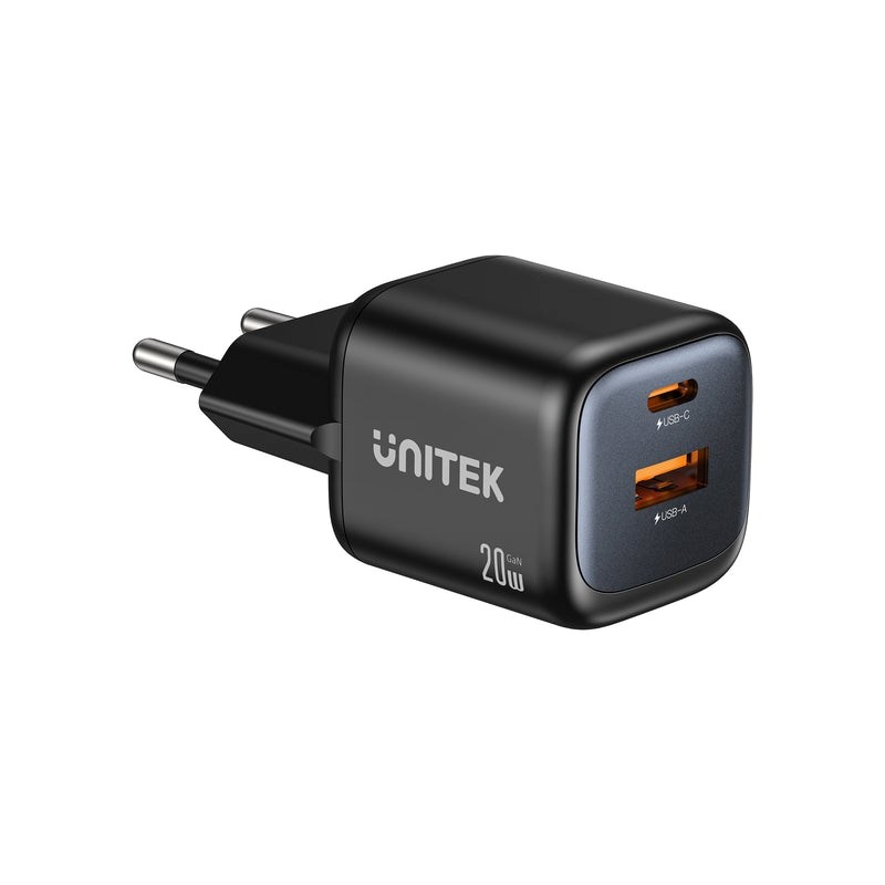 UNITEK 2x GAN 20W Mains Charger Black