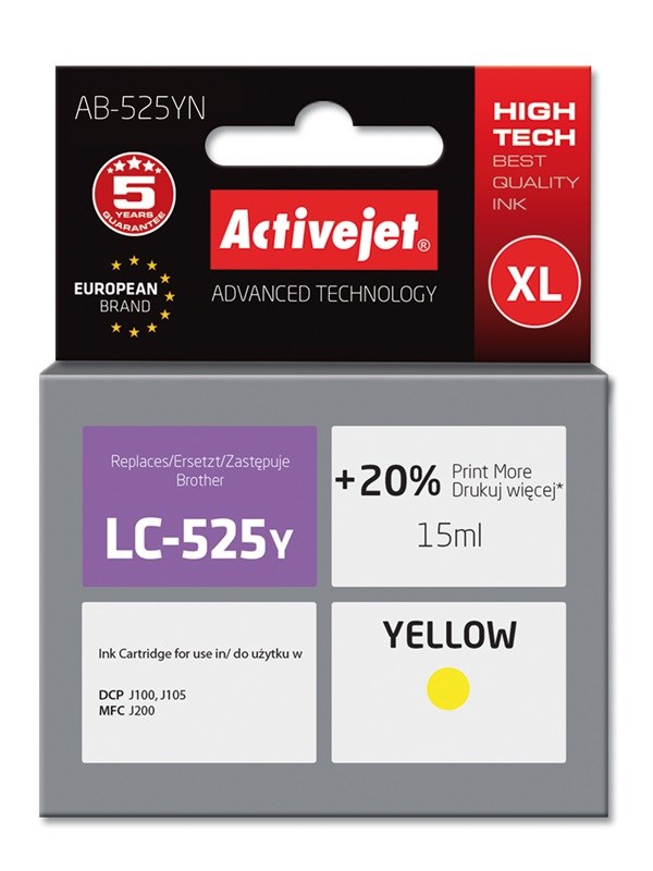 Activejet AB-525YN ink (replacement for Brother LC525Y; Supreme; 15 ml; yellow)