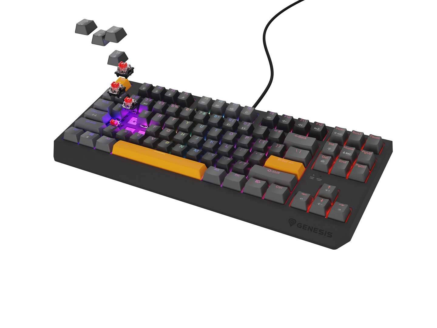 GENESIS Thor 230 TKL keyboard Gaming USB + RF Wireless + Bluetooth QWERTY Black, Grey, Orange