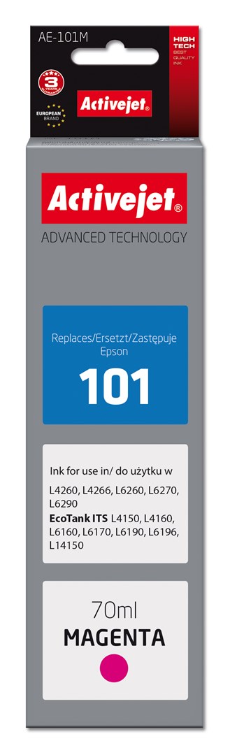 Activejet Ink AE-101M Ink Bottle for Epson Printer, Replacement Epson 101; Supreme; 70 ml; magenta
