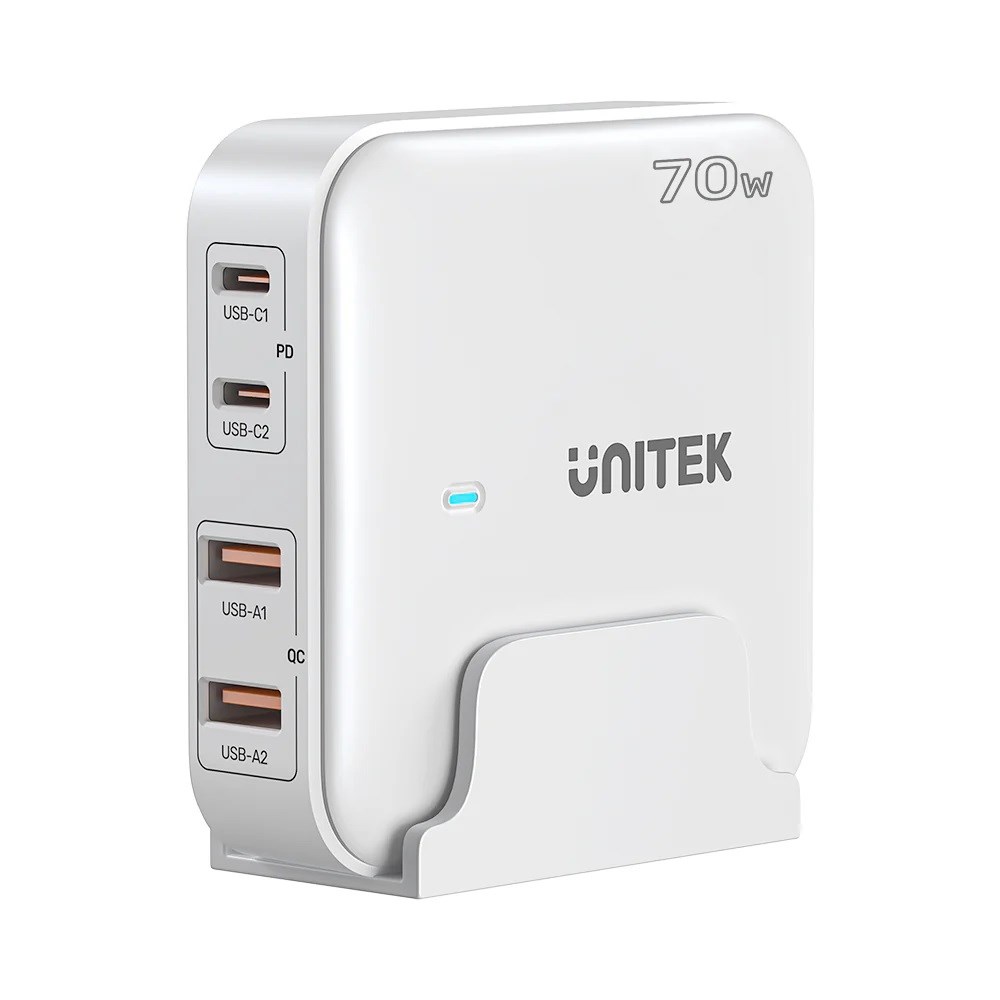 GaN Network Charger - Unitek P1228AWH01-EU 70W 2x USB-C 2x USB-A