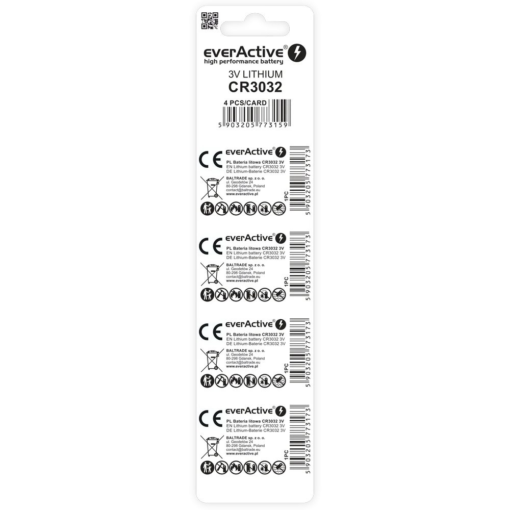 Lithium Battery Mini EverActive CR3032 - Blister 4 Pcs.