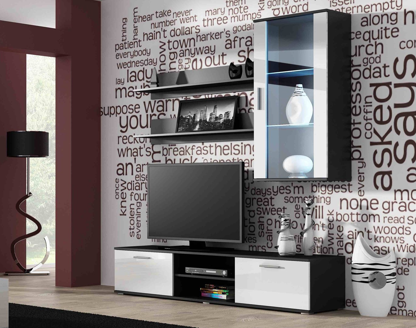 Cama Hanging Display Cabinet SOHO White/Black Gloss