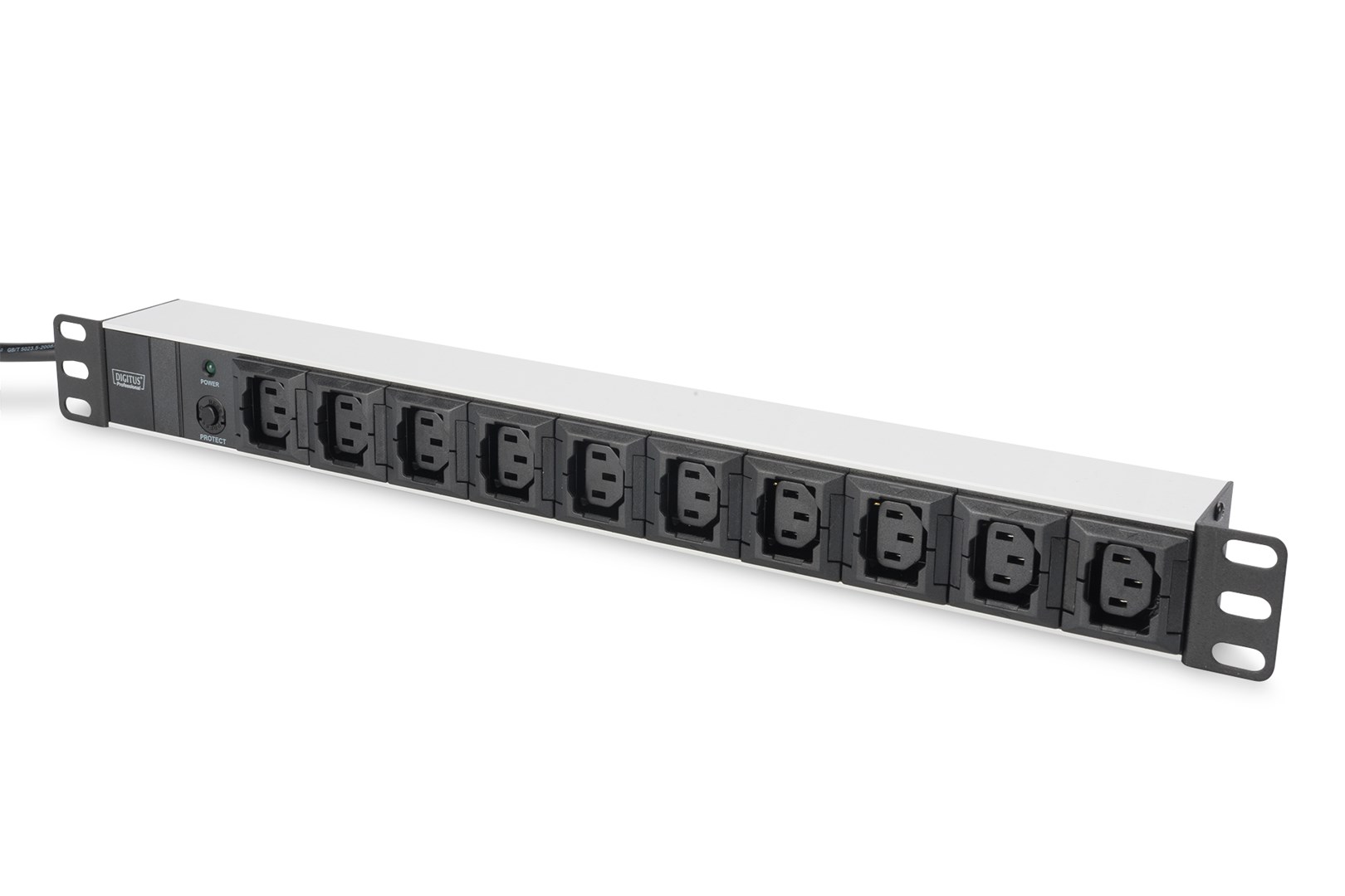 aluminum outlet strip, 10 outlets, 2 m supply IEC C14 plug
