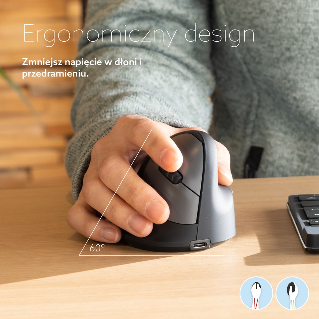 R-Go Tools Ergonomic mouse R-Go HE Break with break software, large (hand size ≥ 185 mm), right-handed, Bluetooth, black