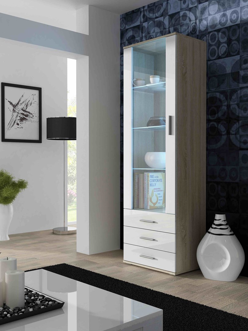Cama Display Cabinet SOHO S1 Sonoma Oak/White Gloss