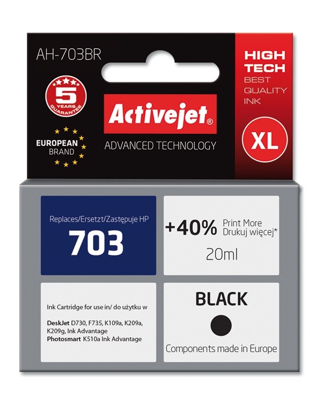 Activejet AH-703BR ink (replacement for HP 703 CD887AE; Premium; 20 ml; black)