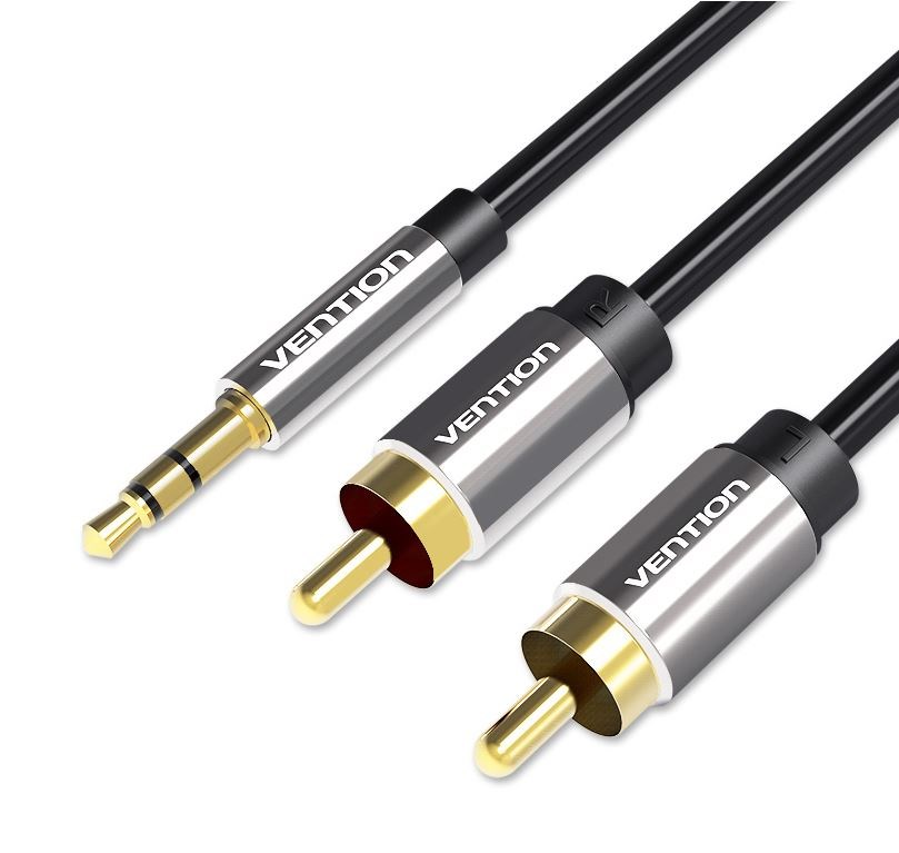 Vention 3.5mm Male to 2RCA Male Audio Cable 2M Black Metal Type