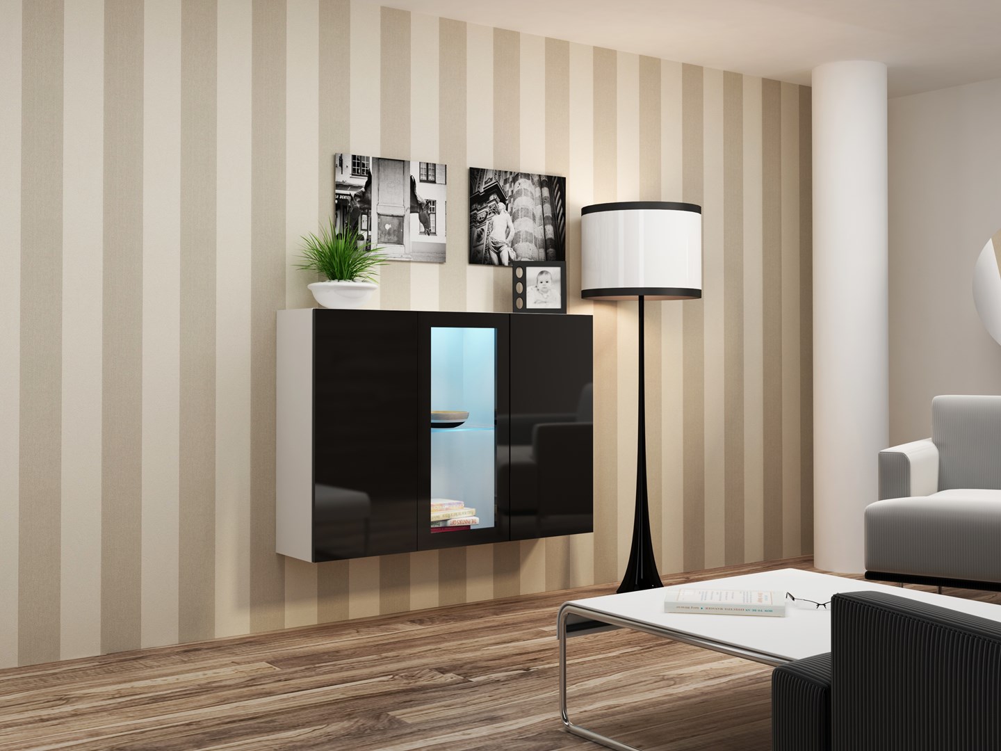 Cama Sideboard VIGO 90/120/38 White/Black Glossy