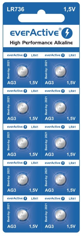Mini Alkaline Batteries EverActive G3 LR736 LR41 10 Pcs