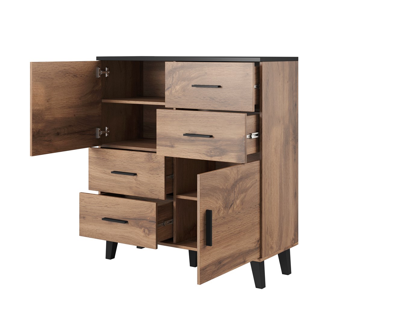 Cama Sideboard LOTTA 110 2D4S Wotan Oak/Mat Black