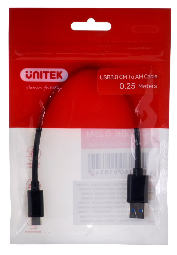 UNITEK CABLE USB-C - USB-A 3.1 M/M 0.25M Y-C490BK