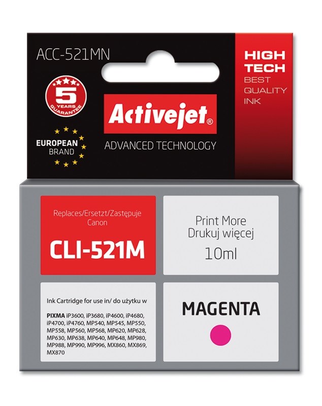 Activejet ACC-521MN ink (replacement for Canon CLI-521M; Supreme; 10 ml; magenta)