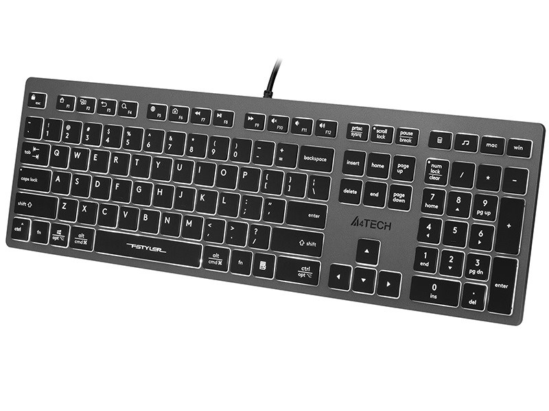 A4Tech FSTYLER FX60H (White Backlit) Keyboard USB QWERTY Black Grey