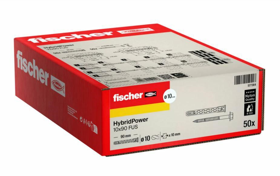FISCHER KOŁEK HYBRIDPOWER 10x90 /50szt. KLUCZ OGNIOODPORNY