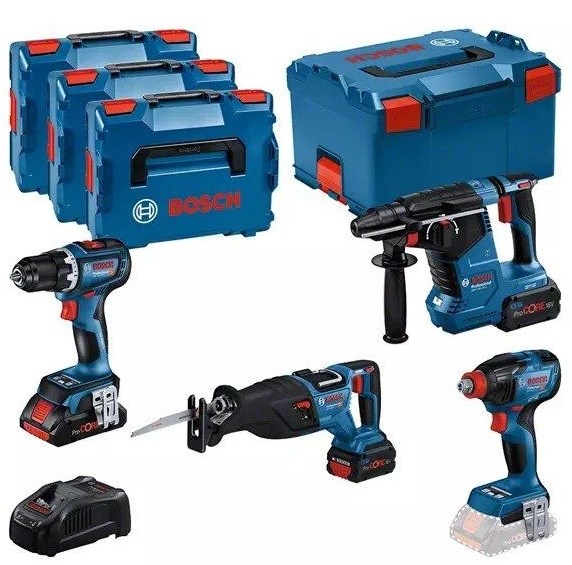 BOSCH. 18V COMBO KIT (GSR 18V-90C GDX 18V-210C GBH 18V-24C GSA 18V-28) 1xPC4.0Ah 2xPC5.5Ah