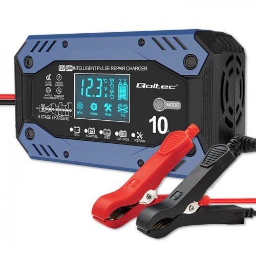 Qoltec 52482 Vehicle Battery Charger 12/24 V Black Blue
