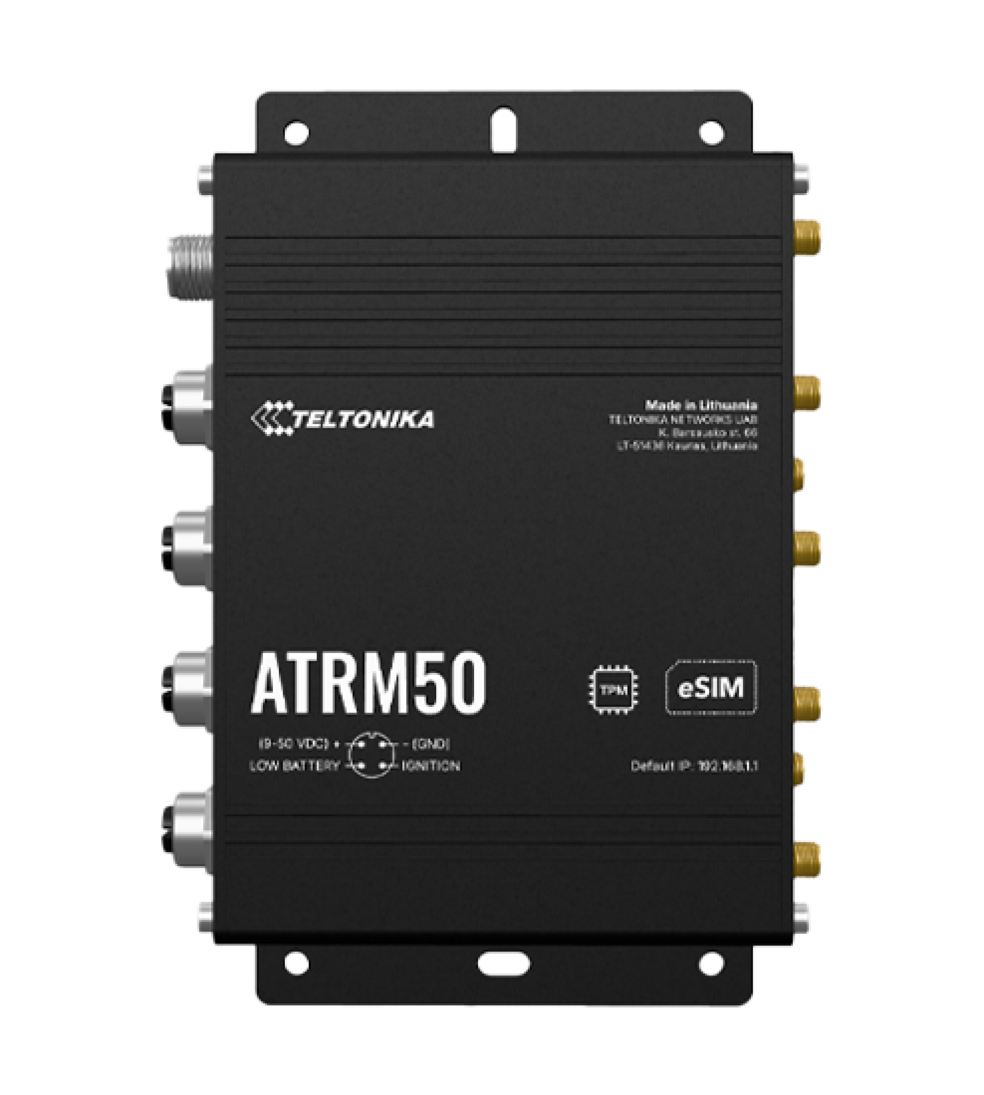 Teltonika ATRM50 5G Router for Transportation, Ultra-High Cellular Speeds, M12 CONNECTORS, DUAL SIM & eSIM, EN 45545-2 and EN 50155, PSU not included wireless router Gigabit Ethernet Dual-band (2.4 GHz / 5 GHz) Black