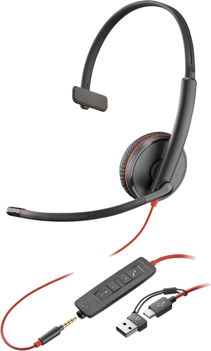 HP Poly Blackwire 3215 Monaural USB-C Headset +3.5mm Plug +USB-C/A Adapter