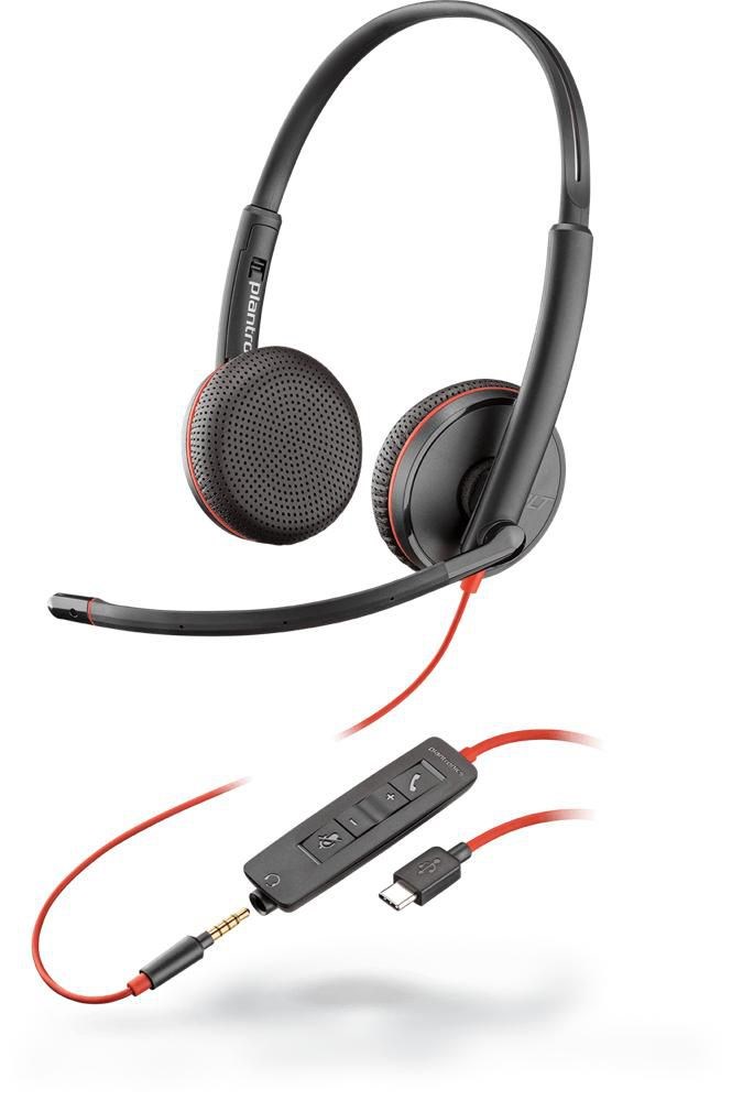 HP Poly Blackwire 3225 Stereo USB-C Headset +3.5mm Plug +USB-C/A Adapter (Bulk)