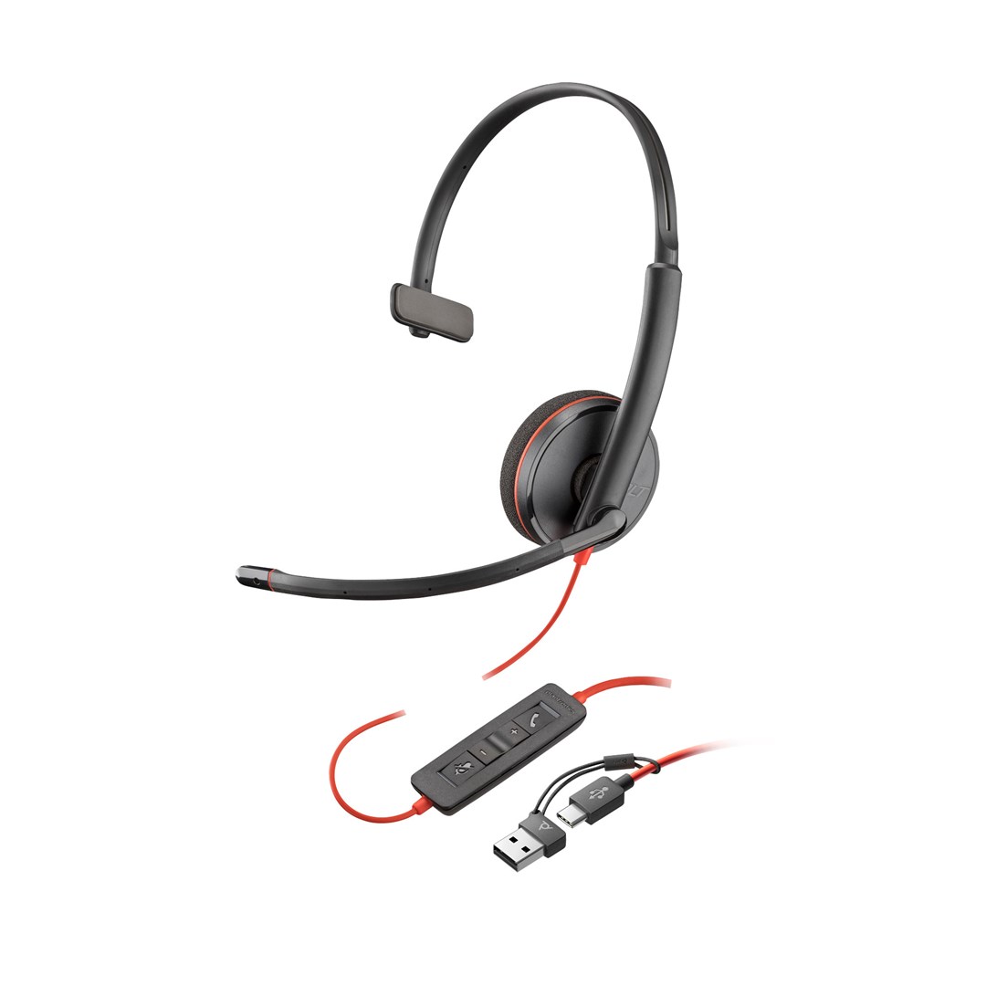 HP Poly Blackwire 3210 Monaural USB-C Black Headset +USB-C/A Adapter (Bulk)