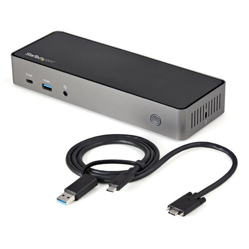StarTech.com USB-C & USB-A Dock - Hybrid Universal Triple Monitor Laptop Docking Station DisplayPort & HDMI 4K 60Hz - 85W Power Delivery, 6x USB Hub, GbE, Audio - USB 3.1 Gen 2 10Gbps - TAA
