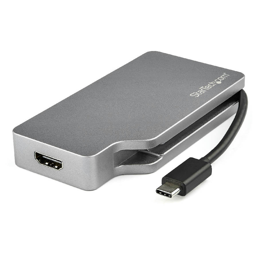 StarTech.com USB C Multiport Video Adapter w/ HDMI, VGA, Mini DisplayPort or DVI - USB Type C Monitor Adapter to HDMI 2.0 or mDP 1.2 (4K 60Hz) - VGA or DVI (1080p) - Space Gray Aluminum