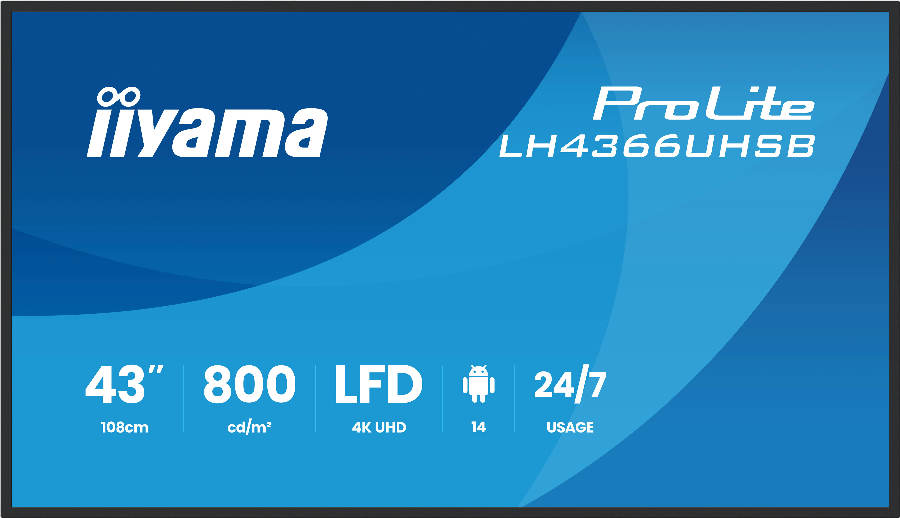 iiyama LH4366UHSB-B1AG Signage Display 109.2 cm (43") LCD Wi-Fi 800 cd/m² 4K Ultra HD Built-in processor Android 24/7