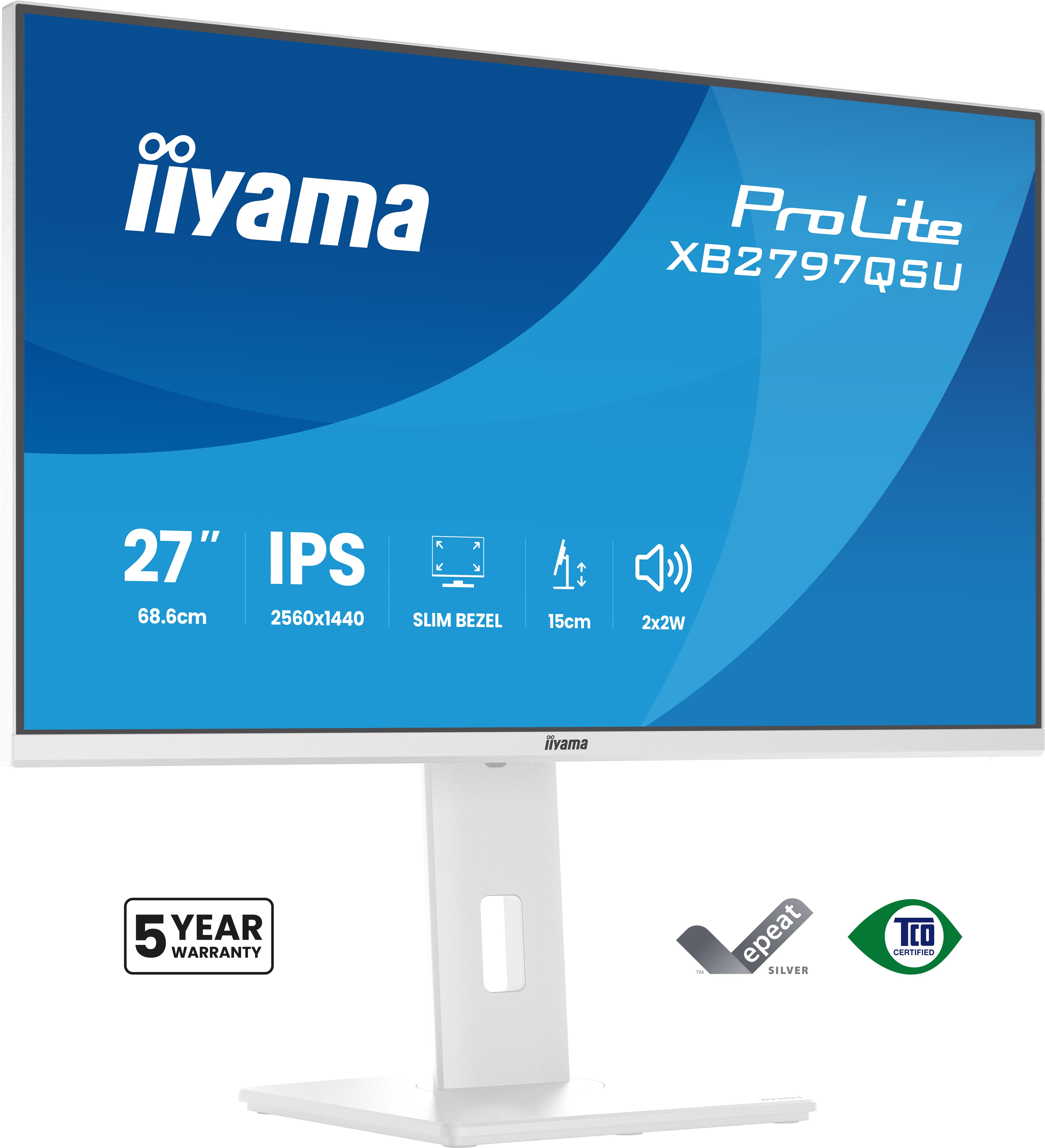 iiyama ProLite XB2797QSU-W1 computer monitor 68.6 cm (27") 2560 x 1440 pixels Quad HD LED White