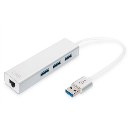 Digitus USB 3.0 3-Port Hub With Gigabit LAN Adapter