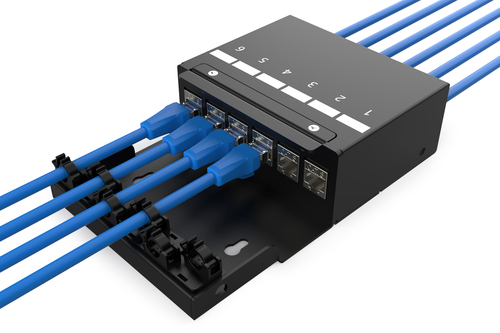 Consolidation point box, 6-port Keystone modules with intelligent cable manager