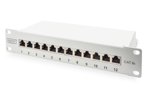 CAT 6A Patch Panel, shielded, 12-Port, 1HE, 10", grey
