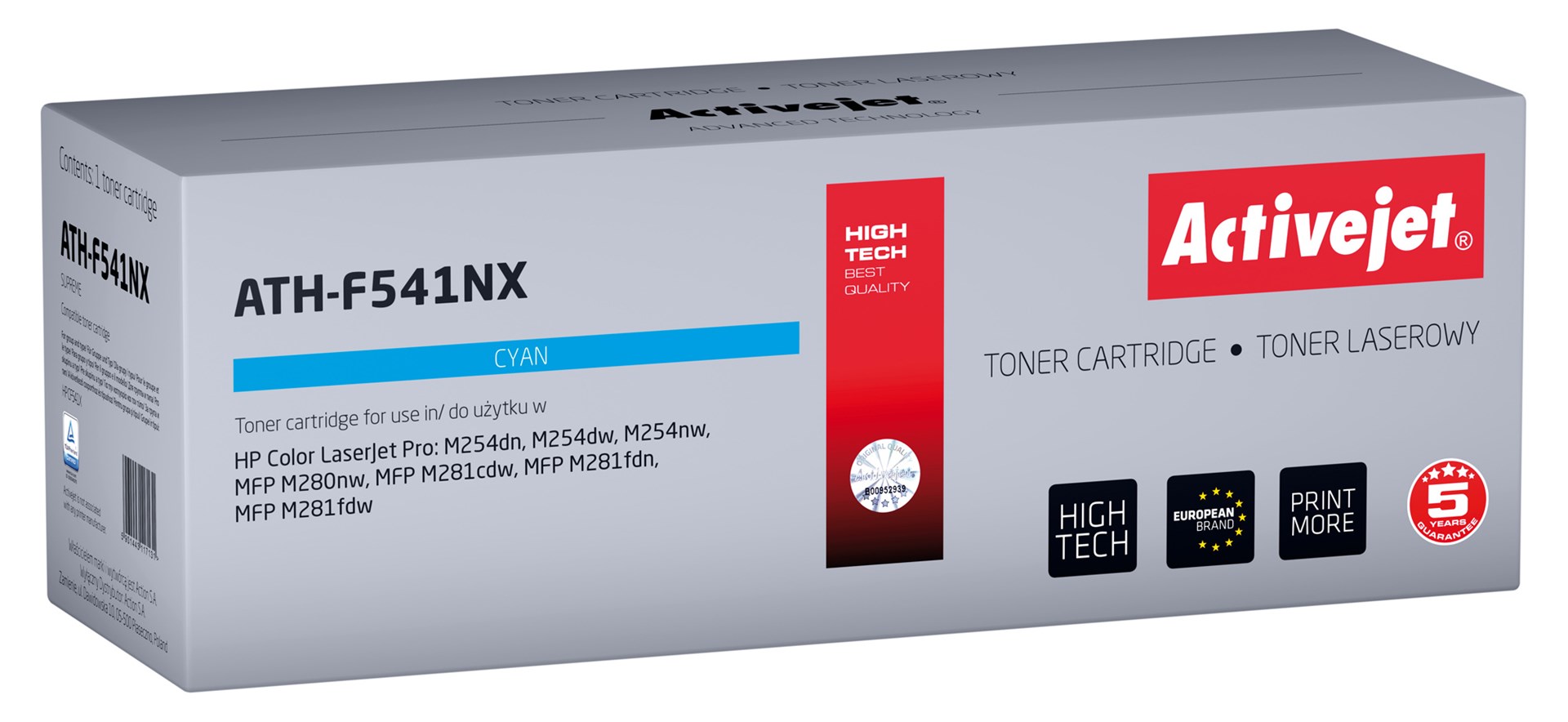 Activejet ATH-F541NX toner (replacement for HP 540 CF541X; Supreme; 2500 pages; cyan)