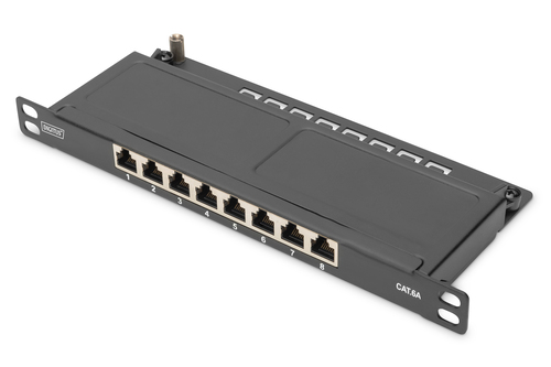 Digitus CAT 6A Slim Patch Panel, shielded, 8-port, 0.5 U, 10", black