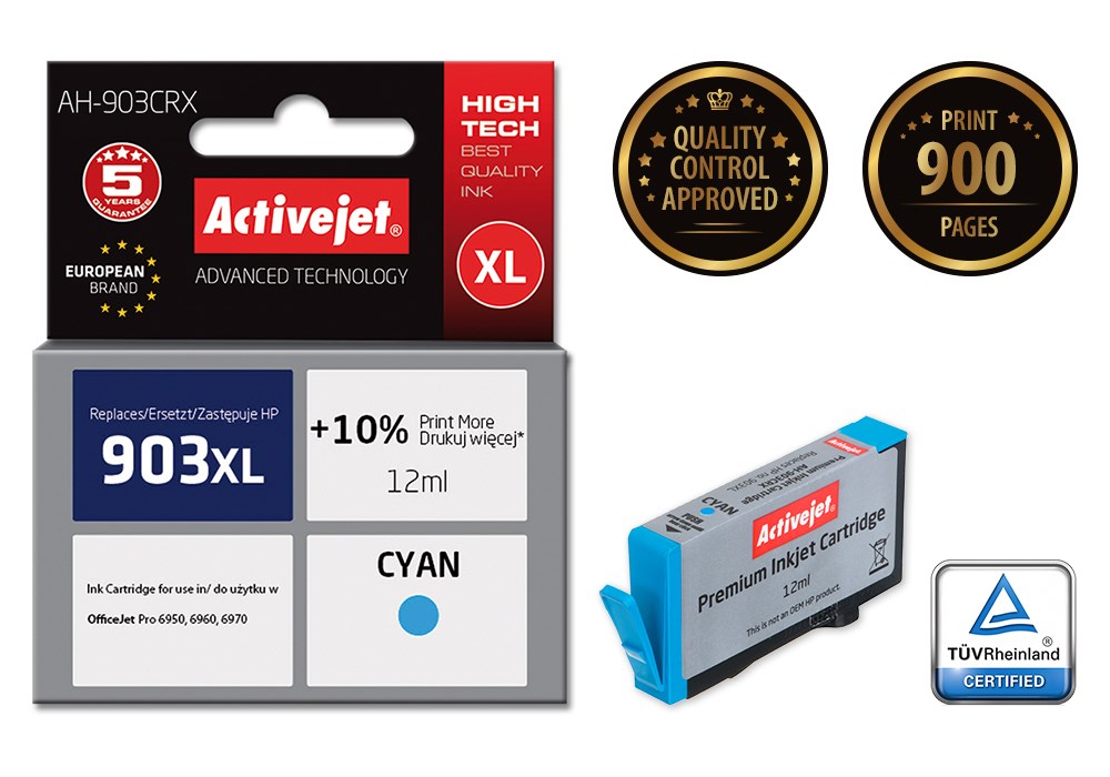 Activejet AH-903CRX ink (replacement for HP 903XL T6M03AE; Premium; 12 ml; cyan)