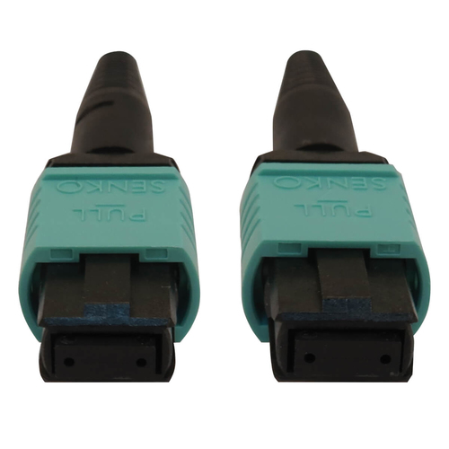 Tripp Lite N844B-03M-12-P 40/100/400G Multimode 50/125 OM3 Fiber Optic Cable (12F MTP/MPO-PC F/F), LSZH, Aqua, 3 m (9.8 ft.)