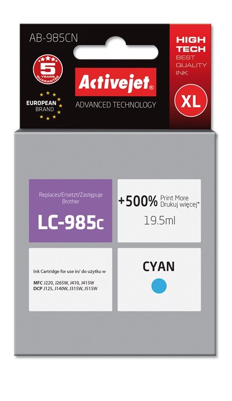 Activejet AB-985CN ink (replacement for Brother LC985C; Supreme; 19.5 ml; cyan)
