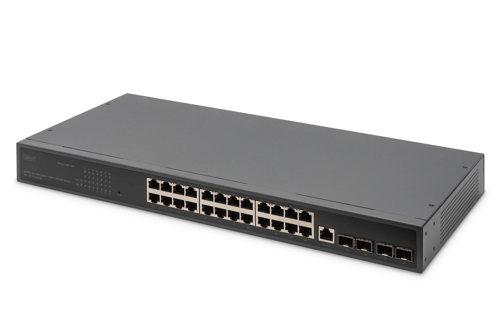 24 Port 10/100/1000 + 4SFP+ UPLINK Switch, 19", L2+ Features