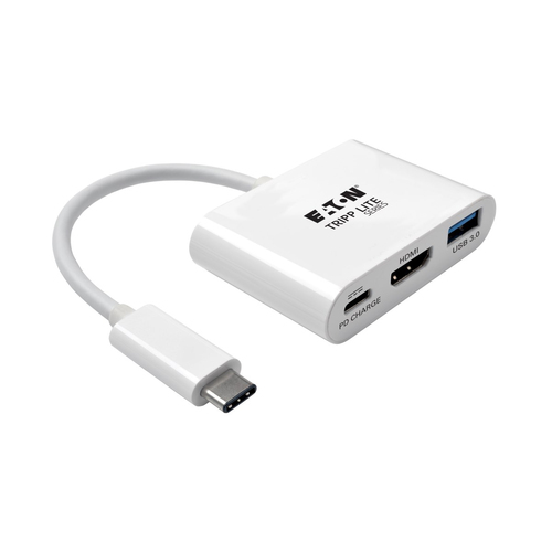 Tripp Lite U444-06N-HU-C USB-C to HDMI Adapter with USB 3.x (5Gbps) Hub Port and PD Charging, HDCP, White