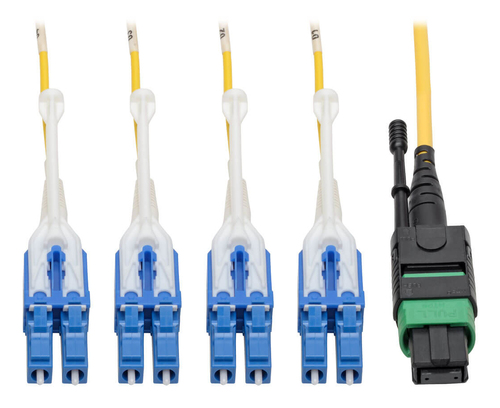 Tripp Lite N390-02M-8LC-AP MTP/MPO (APC) to 4xLC (UPC) Singlemode Breakout Patch Cable, 40/100 GbE, QSFP+ 40GBASE-PLR4, Plenum, Yellow, 2 m (6.6 ft.)