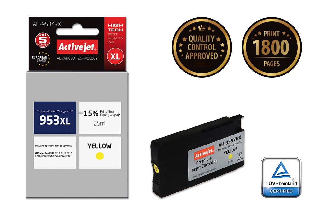 Activejet AH-953YRX ink (replacement for HP 953XL F6U18AE; Premium; 25 ml; yellow)